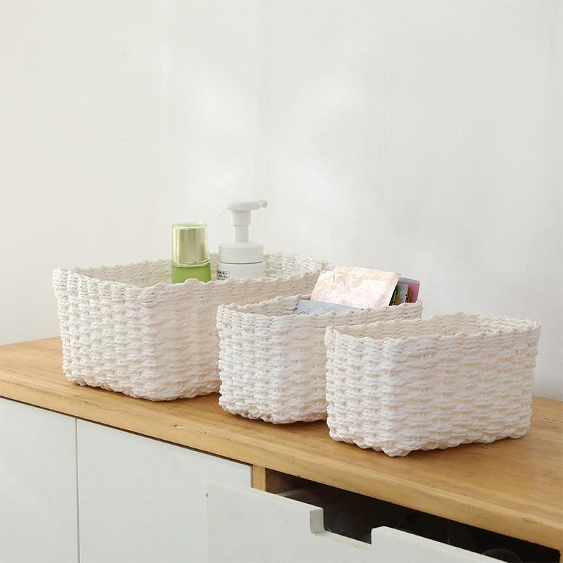 3Pcs Handmade Straw Woven Soft Round Paper Rope Storage Basket For Organizing Decorative Storage Bins Office Storage Box