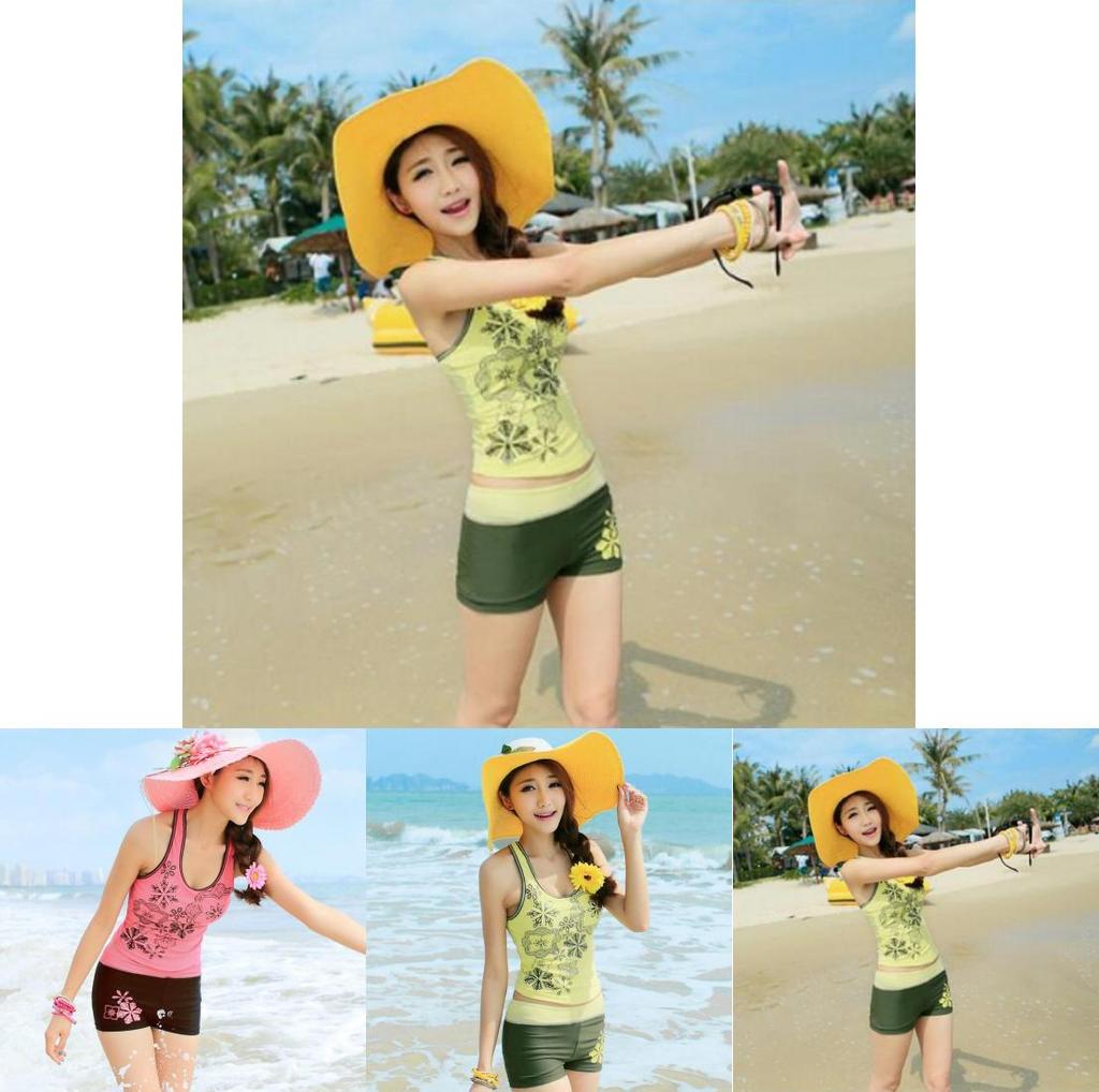 Vibrant Sexy Women Print Bra Tank Tops And Beach Sport Shorts Swimsuit Set