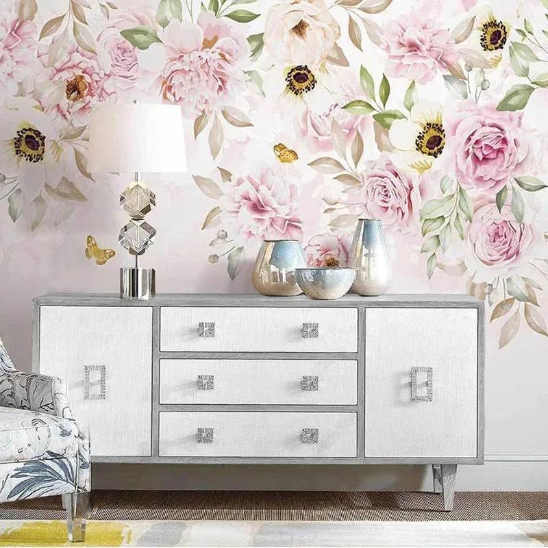 Nordic Hand-Painted 3d Wallpaper Romantic Floral Wall Mural Living Room Bedroom Background Wall Paper Decoration