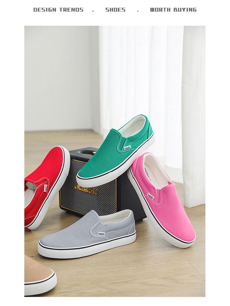 2025 Spring Classic Slip-On Shoes: Women's Low-Top, Solid Color & Men's Korean Style Canvas Shoes