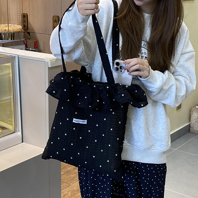 Fashi Shoulder Bag Wave Point Chiff Large Capacity Fairy Mesh Handbag Commuting Handbag Korean Style Tote Bag Women Vacati
