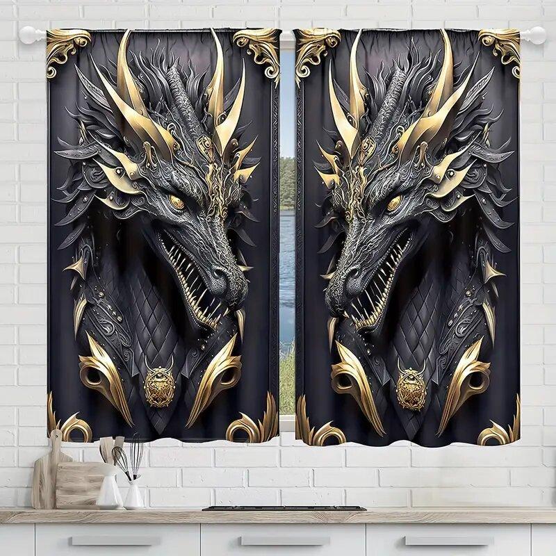 Black Gold Three Dimensional Imposing Dragon Pattern Totem Printed Curtains Home Decoration Room Made Of Polyester