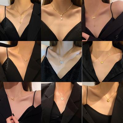 Collar de Acero Inoxidable Color Oro Clásico Ins Para Mujeres Joyería Edición Limitada Perlas Cuentas Colgante de Corazón Collar Regalo de Cumpleaños