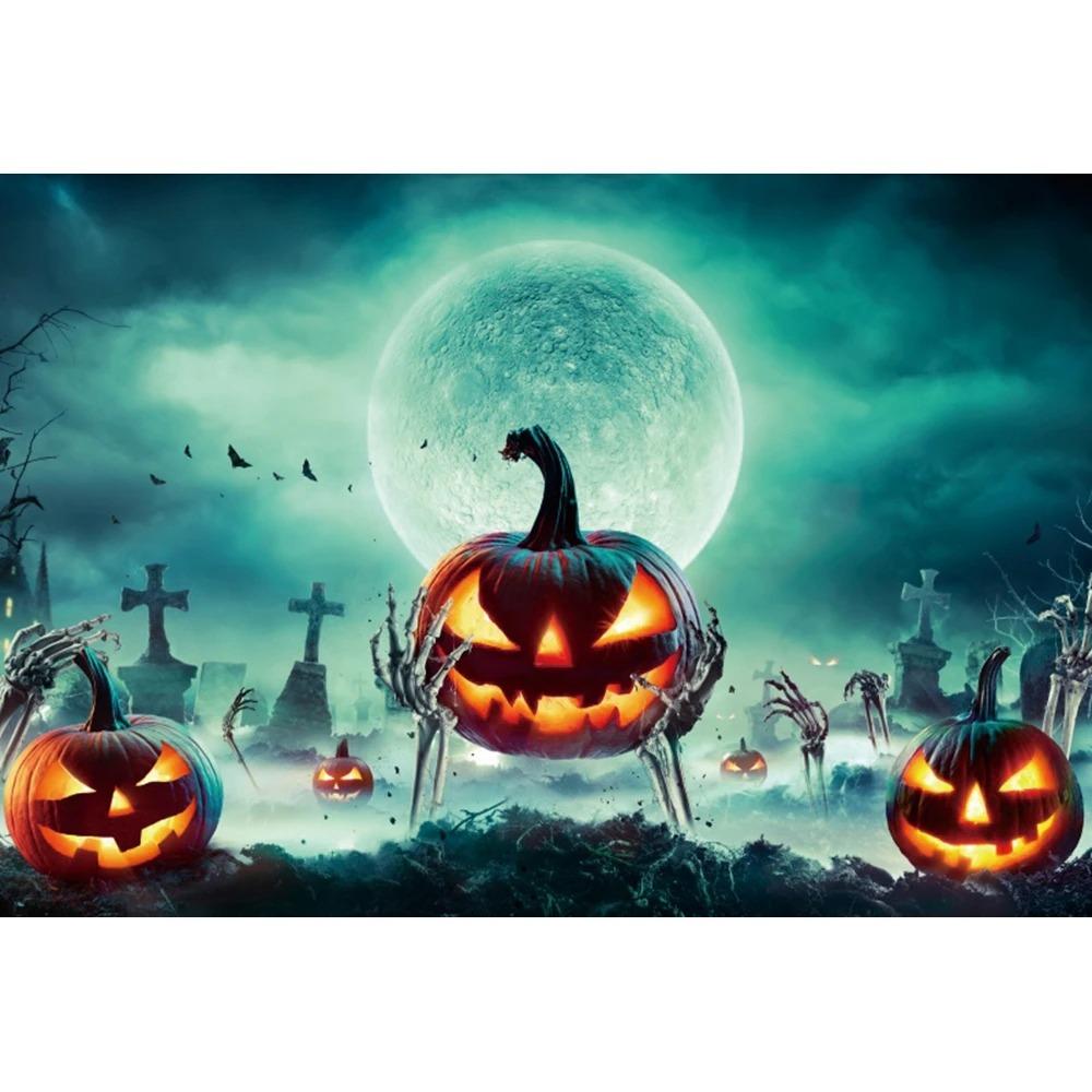 Halloween Party Decoration Hanging Cloth Pumpkin Witch Bat Castle Full Moon Night Photography Background Not Room Decoration