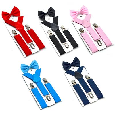 Soild Color Kinder Gürtel Fliege Set Jungen Mädchen Hosenträger Clip-On Y-Back Hosenträger