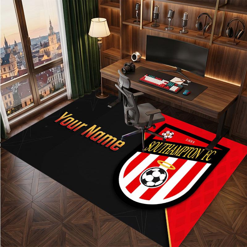 Southampton FC Custom Crystal Velvet Rug, Personalized Name Text Print, Football Logo Soft Non‑Slip Floor Mat Home Decor Gift