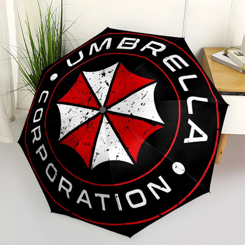 1 Stück Umbrella Corporation Logo Automatisches Öffnen Klappschirm - Tragbares 3-fach Design mit Eisenrahmen - Outdoor, für Fans, Reisende, Tägliches U