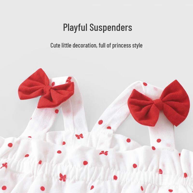 Baby Girl Bowknot Polka Dot Suspender Romper