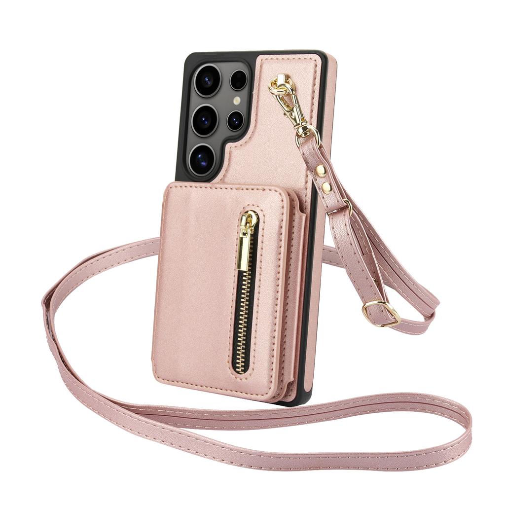 Crossbody Zipper Cards Solt Leather Case For Samsung Galaxy S25 Ultra S24 S23 S22 Plus A16 A26 A36 Kickstand Lanyard Purse Cover