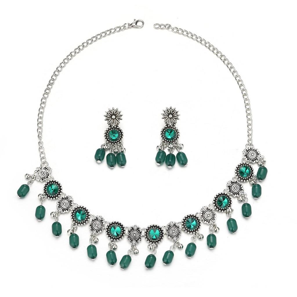 Ethnic Style Vintage Necklace Set With Water Diamond Pendant For Women