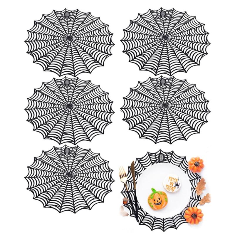 Efficient PVC Spiders Web Table Mats Halloween Theme Dining Accessories Specters Theme Dinner Party Decoration Items