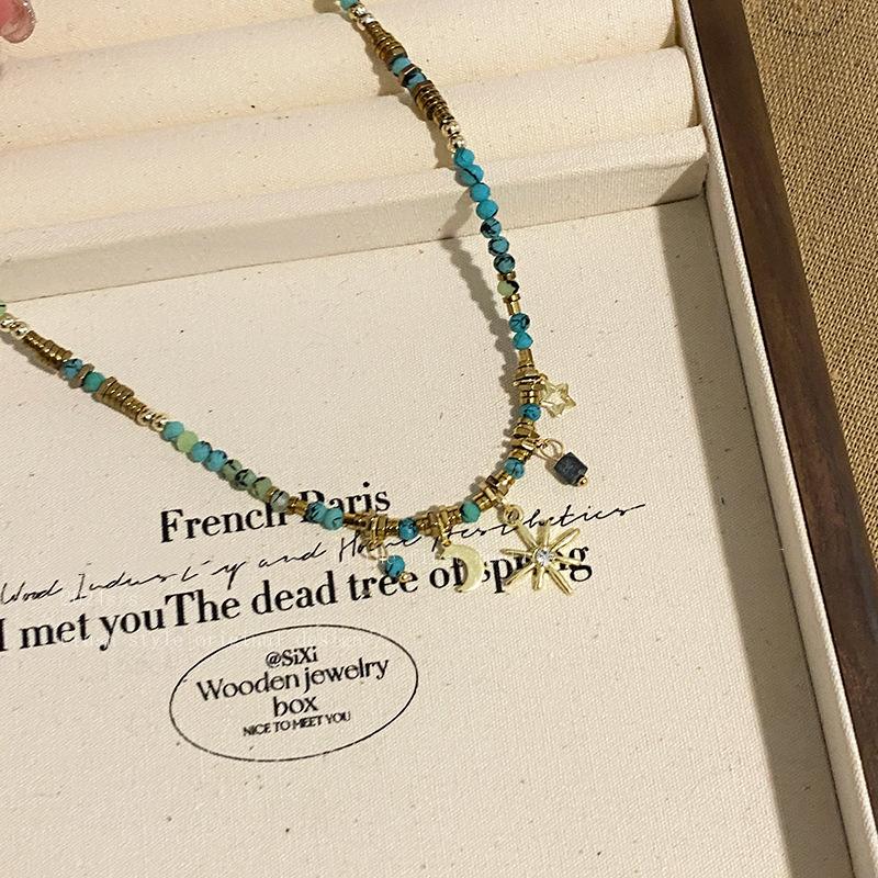 

ZAKOL Vintage Bohemian Style Stone Beads Necklace for Women Charm Mang Star Pendant Stacked Clavicle Chain Fashion Zircon Gifts