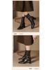Pleated Retro French Ankle Boots with Velvet Lining, Mid-Calf Height, Back Zipper, and Slim Square Toe for Women.