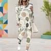 Women Plus Size Round Neck Long Sleeve Printed Two Piece Set Cuffed Top Cuffed Pants With Pockets