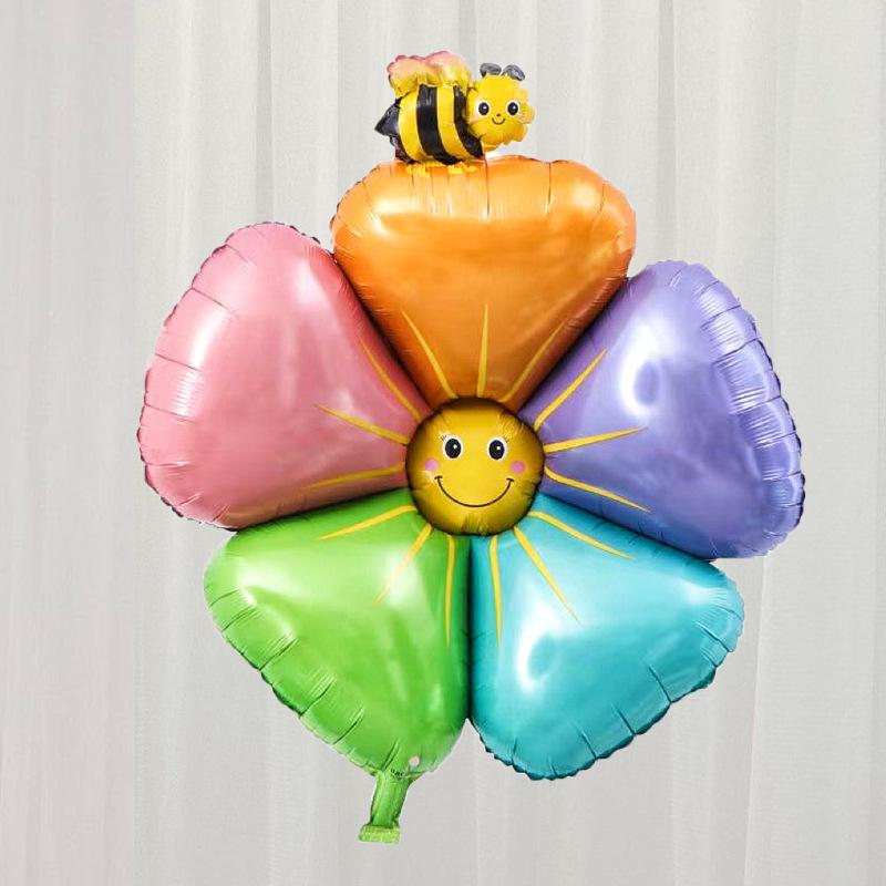 Białe Balony z Stokrotkami i Słonecznikami - Kwiatowe Balony Urodzinowe i Rekwizyty do Zdjęć z Uśmiechniętymi Buziami