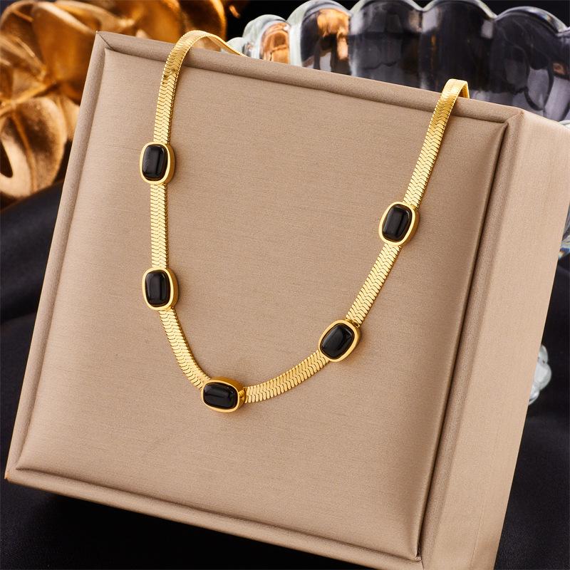 Gold Plated Stainless Steel Double Layer Turquoise Pendant Necklace For Women