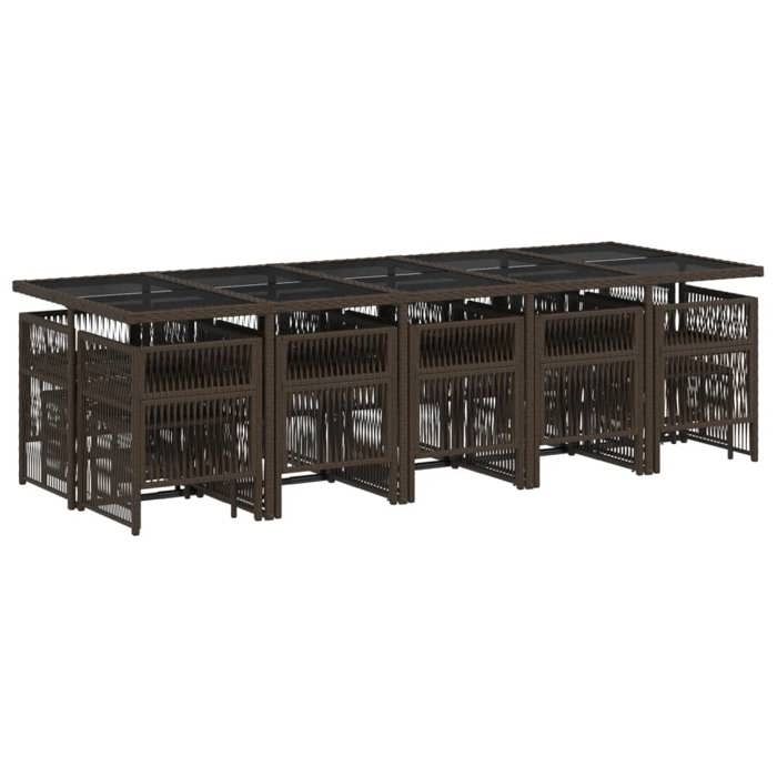 VidaXL Ensemble à Manger de Jardin avec Coussins 15 pcs, Table et Chaises à Dossier Rabattable, Meubles d'Extérieur Patio 3210993