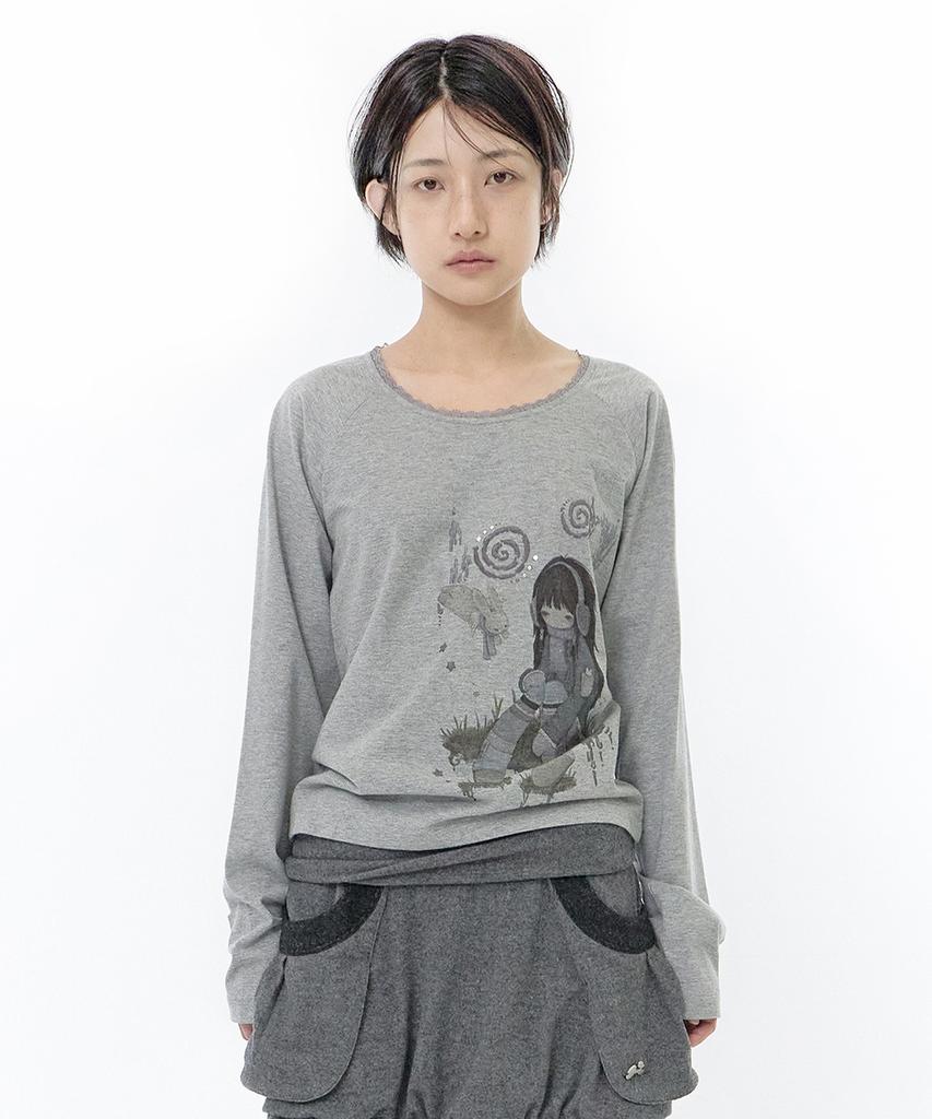 HUG YOUR SKIN Hugyourskin X Felurya Print Top (Melange Grey)