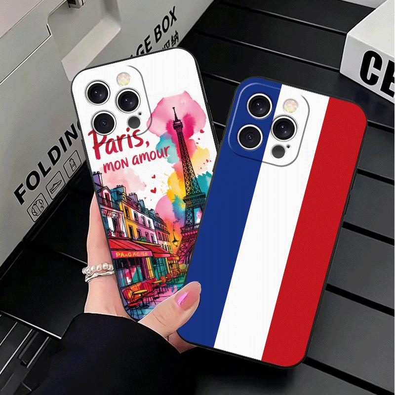 France Eiffel Tower Paris Soft Phone Case for iPhone 16 16E 17 Air 15 Pro Max 14 Plus 13 Mini 11 12 7 Black Cover Back Shell