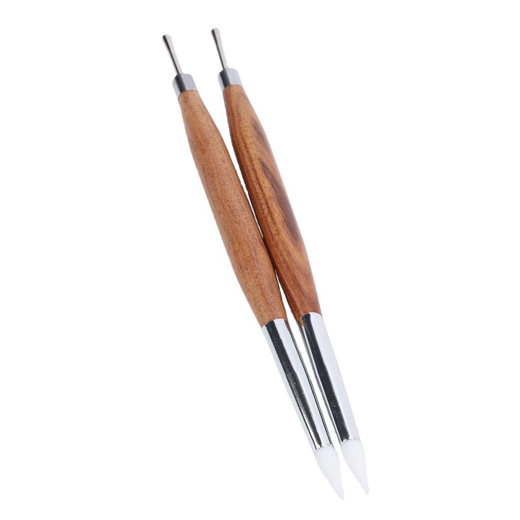Nail Sculpture Pen Wood Handle Silicone Metal Dual Tipped Nail Brushes for 3D Sculpting Fine Line Detailing