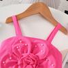 2PCS Girls 3D Flower Beaded Cami Top & Button Skirt Set, Casual Summer Two-Piece Outfit