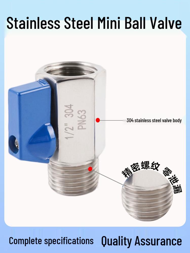304 Stainless Steel Sanitary Mini Ball Valve, Internal/External Thread, High Pressure, 1/8"-3/4" Sizes, Open Pagoda Design