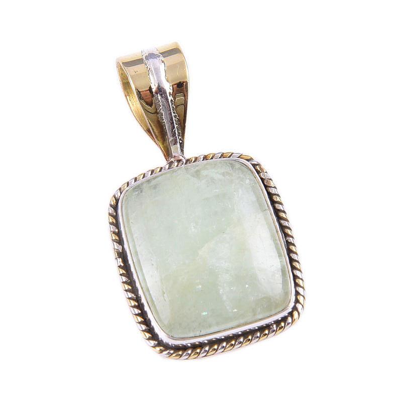 Natural Aquamarine Gemstone 925 Solid Sterling Silver TwoTone Pendant 1.25" q2Q18