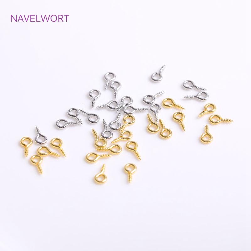 4mm*8mm 18K Gold Plating Screw Eye Component Brass Small Tiny Mini Eye Pins Eyepins Hooks Eyelets Screw Threaded Wholesale