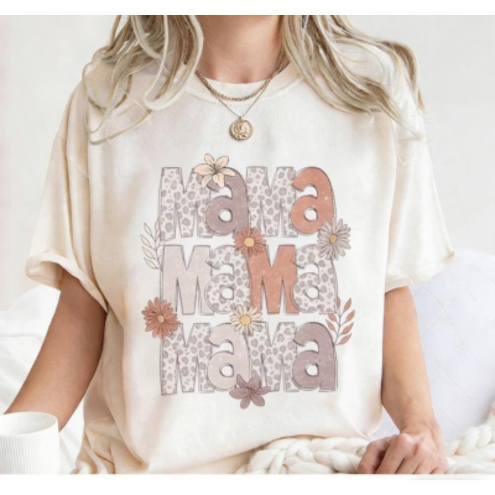 Fashion Funny Leopard Letter Mama Print Women's Short Sleeves T-Shirt Loose Casual Summer Outdoor Street Women's Tees Tops