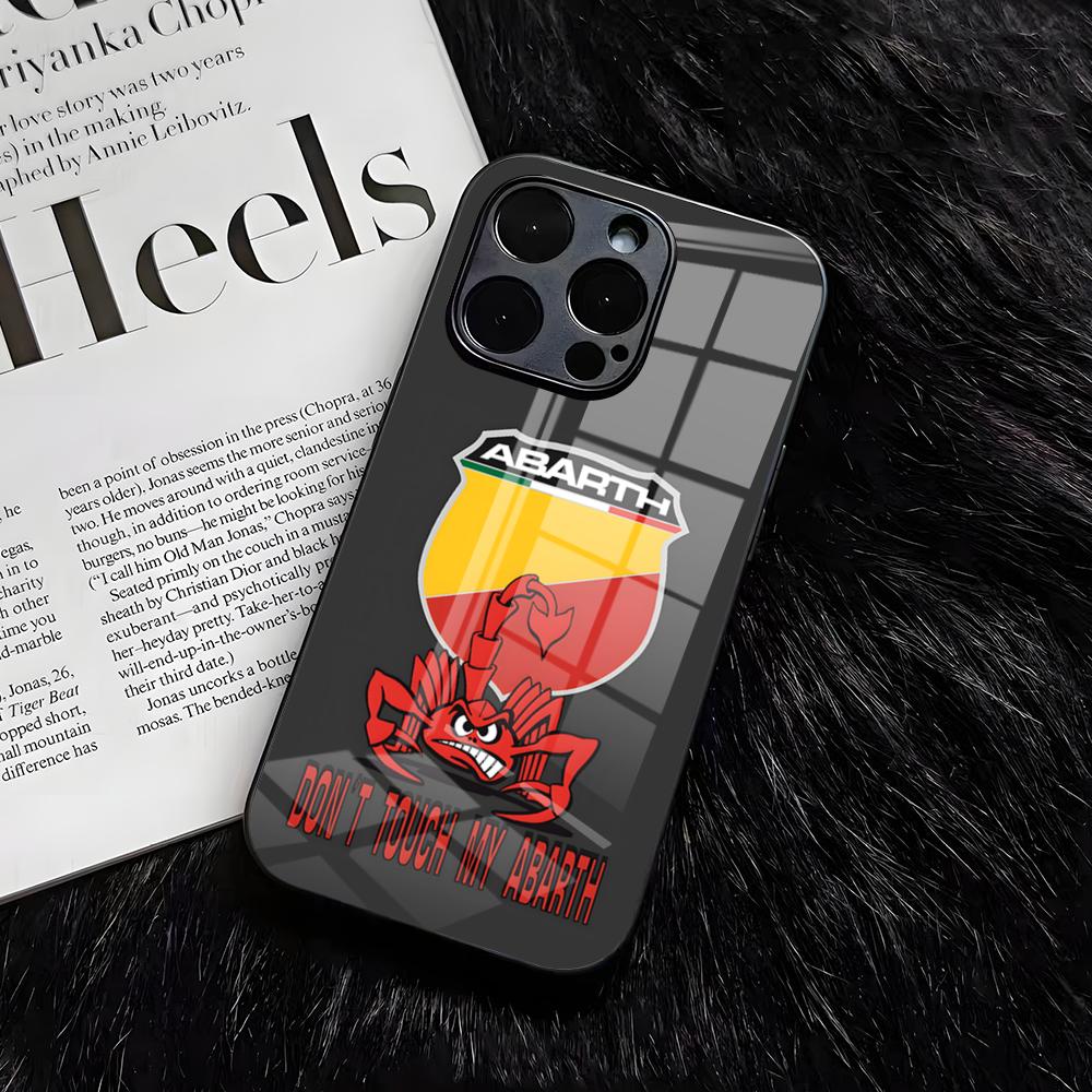 

A-AbarthS-S Car Logo Phone Case For IPhone 17 Air 16 E Pro Max 15 14 13 Mini 12 Pro 11 Max Plus Black Glass Cover iPhone 12