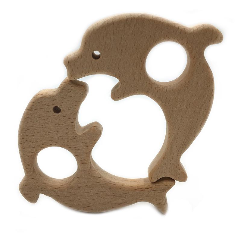 Wooden Dolphin Baby Teether Pacifier Teething Nursing Chew Pendant Necklace CB