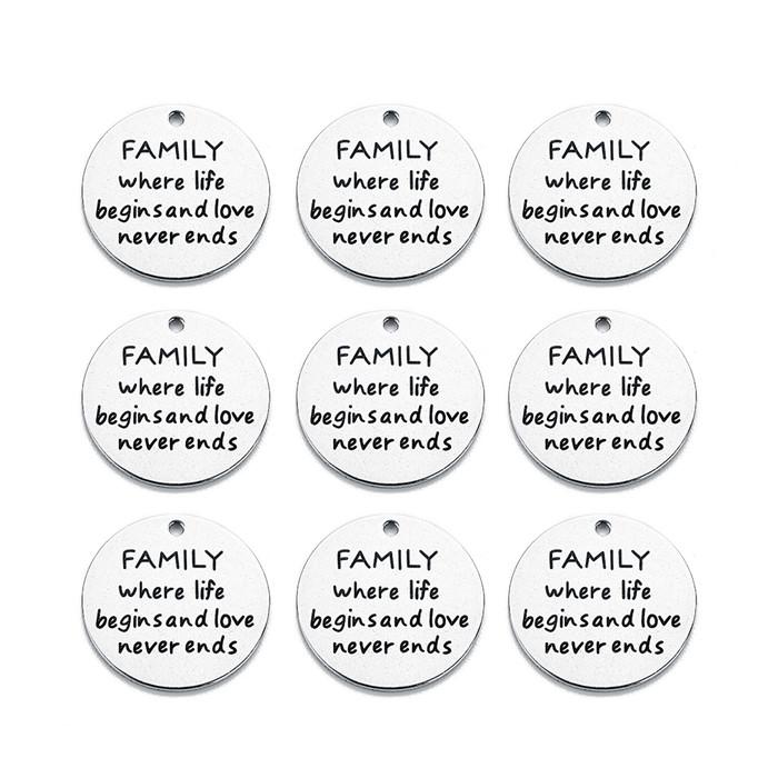 Louleur 10 Styles Stainless Steel Rhodium Pendants Stamping Tag Round Letter Charm Pendant for DIY Necklace Bangle Makings