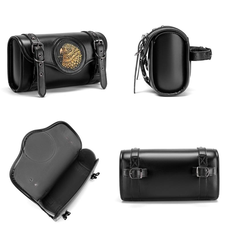 Retro Motorcycle Handlebar Storage Bag With Multiple Pockets Waterproof PU Leather For Tools And Accessories