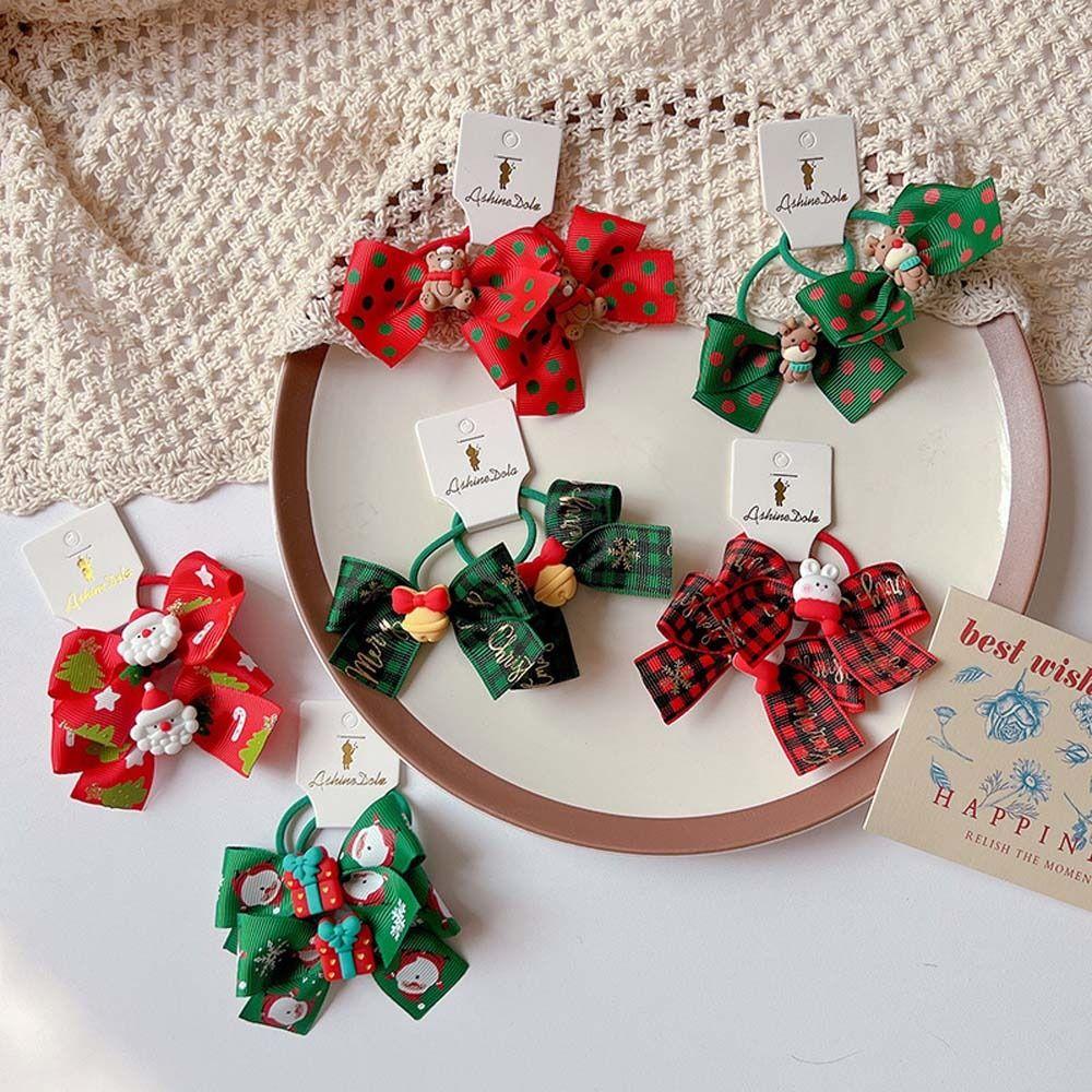 Headband Santa Claus Bells Kids Hair Band Christmas Hair Ring Bow Rubber Band Christmas Hair Rope