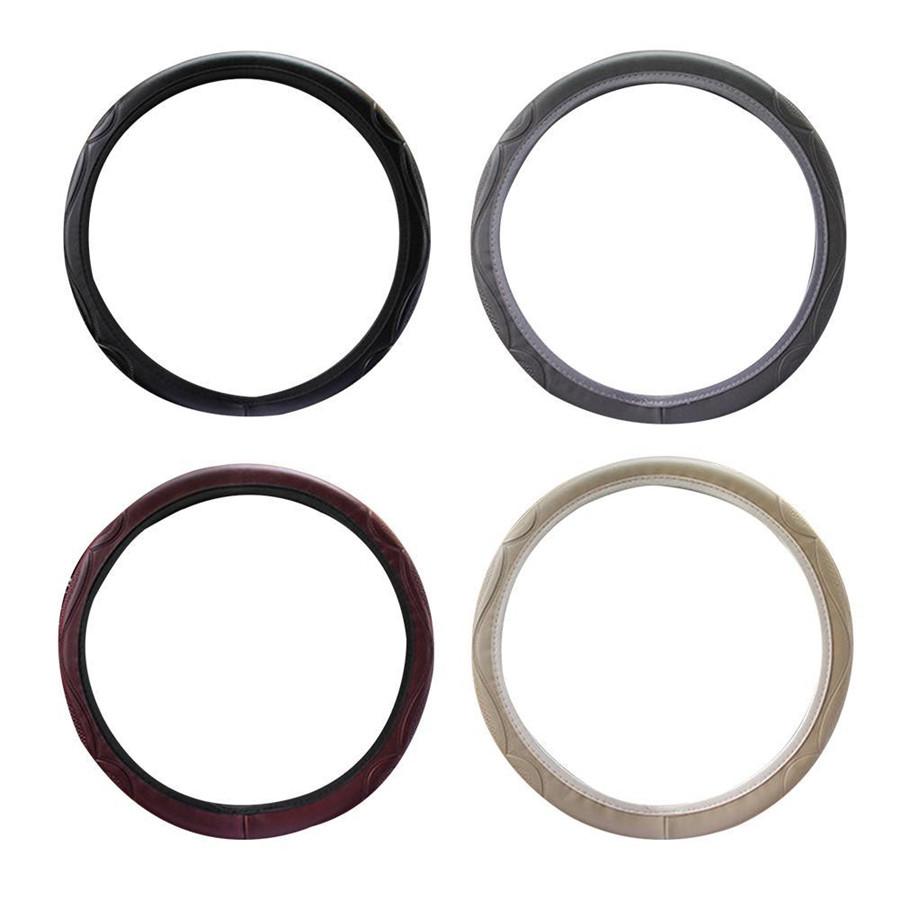 Black Car 38CM Steering Wheel Cover Leather Breathable Anti-slip Car Accessories