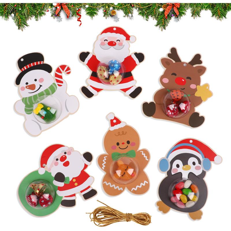 12/24Pcs Christmas Candy Chocolate Holder Cards Kids Gifts Packaging Bag Xmas Tree Hanging Pendants Christmas Party Home Decor