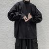 Men's Spring/Fall Solid-Color Stand-Collar Shirt Loose-Fit Buttoned Pocket Long-Sleeve Shirt