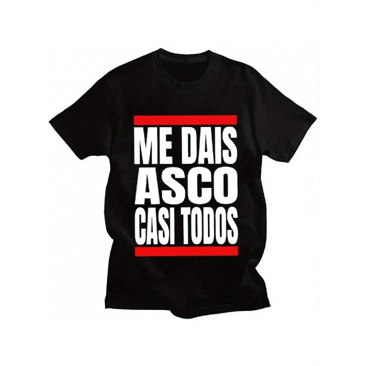 Men'S & Women'S Spanish Humor T-Shirt | Me Dais ASCO - CASI ToDOS Funny Saying - Black with White & Red Text - Loose Fit Casual Streetwear - Spanish