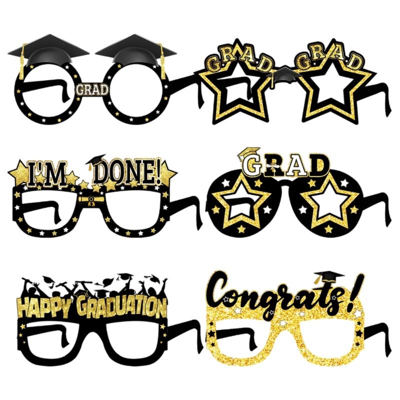 

Pack Of 6 Black And Gold Graduation Glasses 2025 Glittering Eyeglasses For Photo Booth Props And Party Favors 1