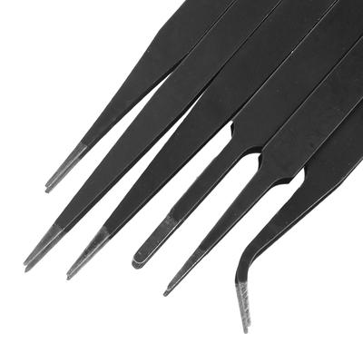 For Watch Jewelry Mobile Phone Electronics Tweezers Set 6Pcs/Set Anti Static Industrial Repair Tweezers Precision Stainless Steel Curved Straight Tip