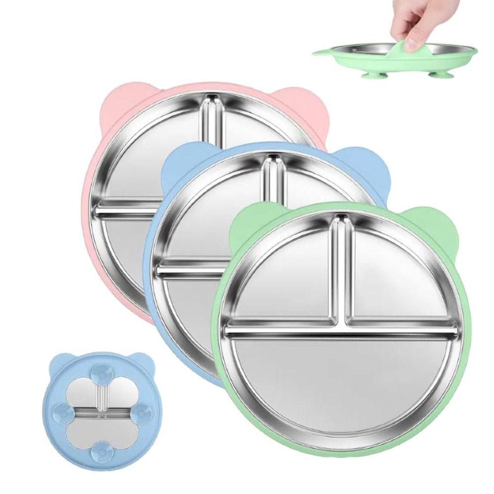 Premium Stainless Steel Cute Toddler Divided Plates Non Slip Removable Sleeves Snack Dishes Unbreakable BPA-Free Plate Home