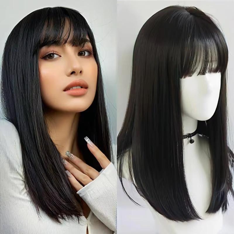Zwarte Synthetische Pruik met Lang Steil Haar - Halloweenfeest Cosplay Haaraccessoire - Pruik voor Dagelijks Gebruik - Hittebestendige Haarband