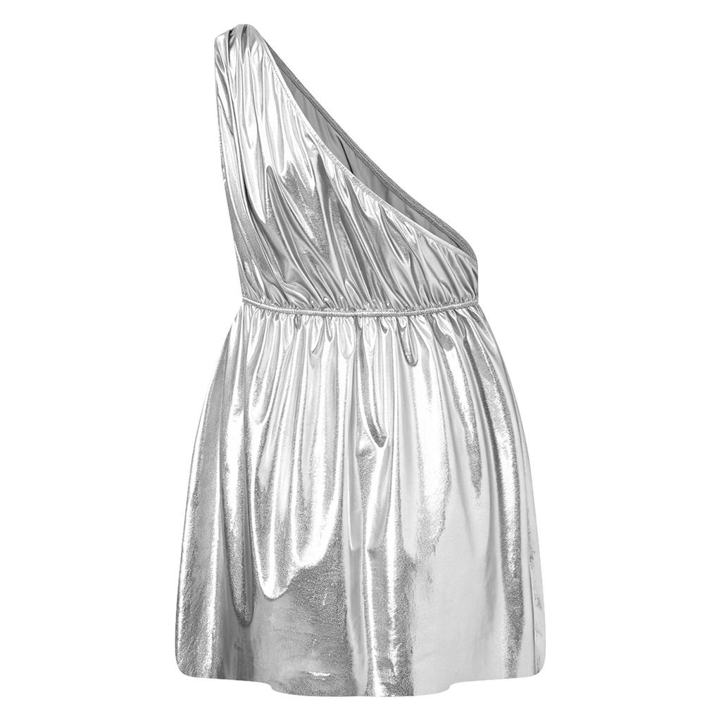 Herren Antikes Griechisch-Römisches Metallisch Glänzendes Toga Kostüm Ein Schulter Elastische Taille Tunika Kleid