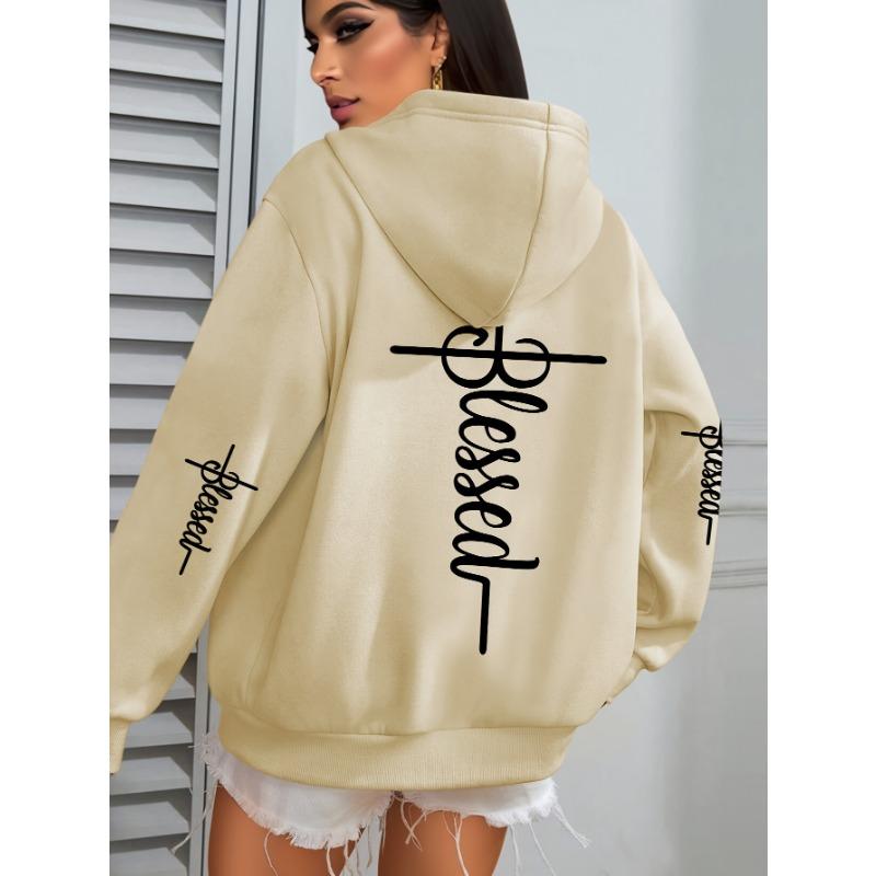 2026 Women Casual Hoodies Women Blessed Print Sweatshirts Harajuku Hip Hop Streetwear Casual Fashion Fleece Sportwear Clothes