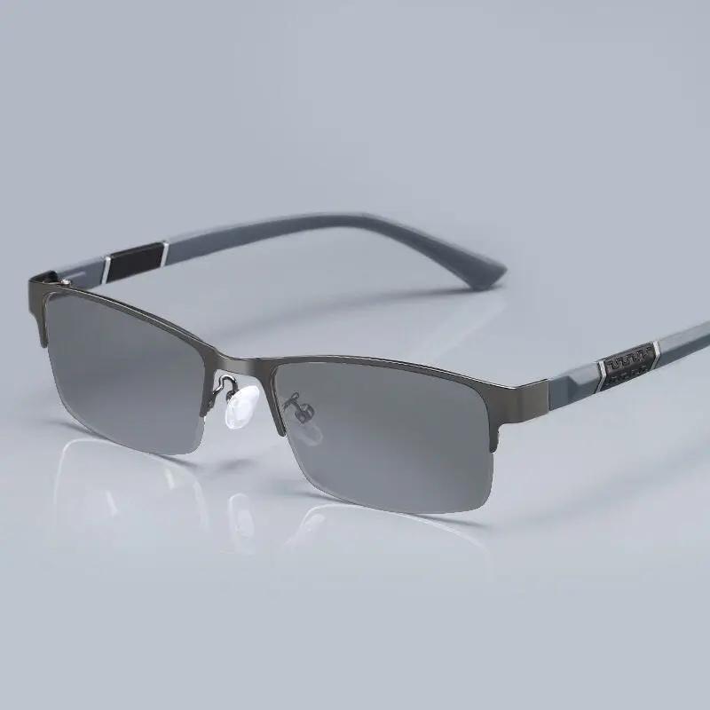 Óculos de sol de luxo masculino moda metal meia armação negócios fotocromático óculos masculino feminino esportes ao ar livre uv óculos de sol