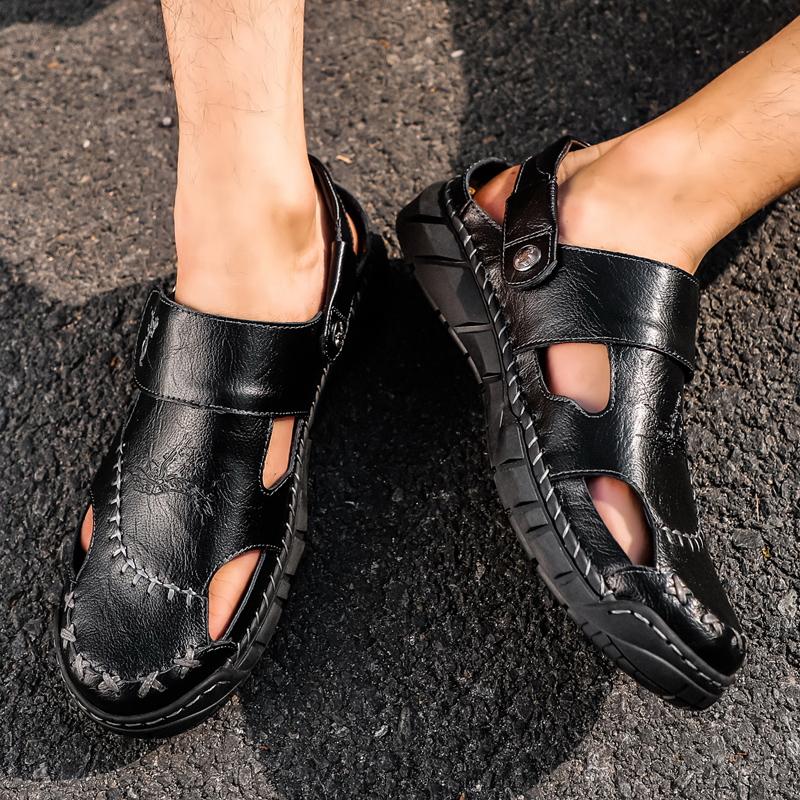 Sandals Shoes Men's Genuine Leather Summer Anti-slip Breathable Hollow Outdoor Sports Beach Shoes Casual Sandals