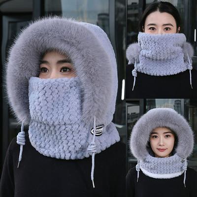Autumn and Winter Hat Women's Scarf Integrated Fleece Thickened Thermal Hat Outdoor Cycling Hat Windproof Thermal Hat