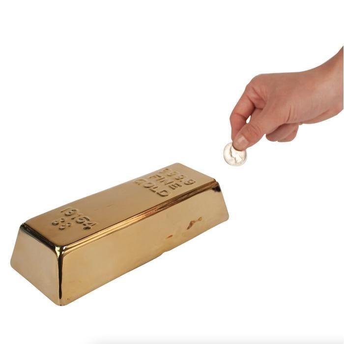 Pokladnička - Kikkerland - KKPB17 - Tvar Zlaté cihly - Hnědá barva - Různé typy