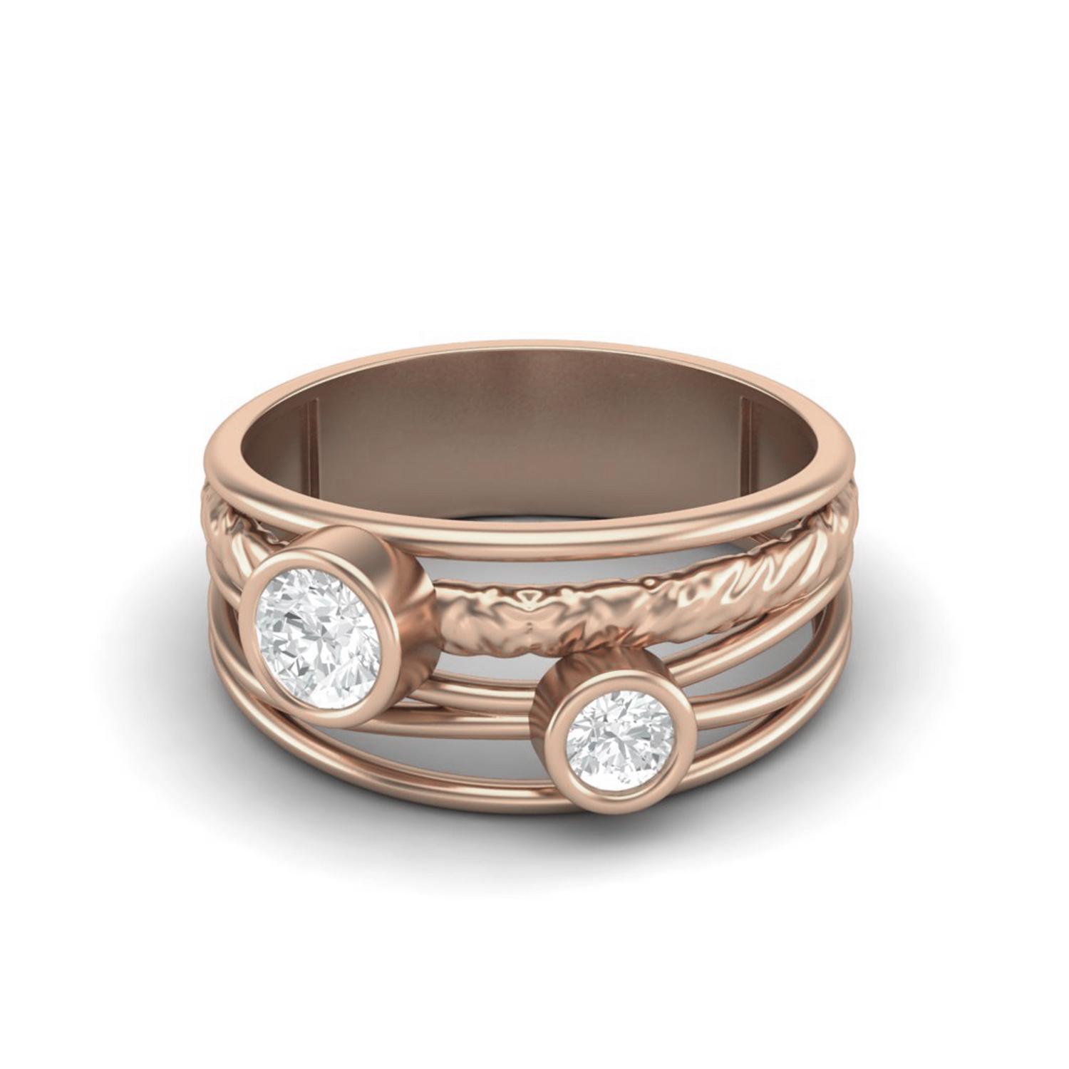 4mm Round Moissanite Handmade Split Shank Band 925 Sterling Silver Rose Vermeil Trio Stone Women Ring