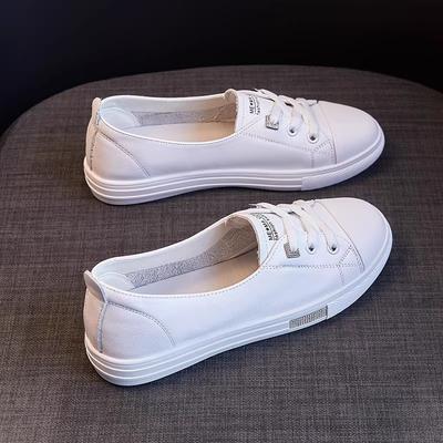 Małe damskie buty na płaskiej podeszwie ze skóry bydlęcej, nowe damskie buty na wiosnę, jesień i lato, płytkie, oddychające, wsuwane, wszechstronne, białe buty